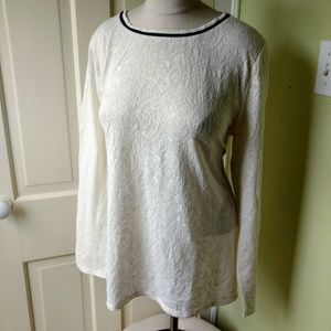 NWT LOFT Cream Knit Top w/ Black Velvet Trim XL